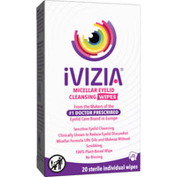 Thumbnail for iVIZIA Eyelid Cleansing Wipes for Sensitive Eyelid Cleansing, Preservative-Free, Micellar, No Rinse, Gentle Eye Makeup Remover, 20 Sterile Single-Use Wipes for Eyelids Packaging May Vary