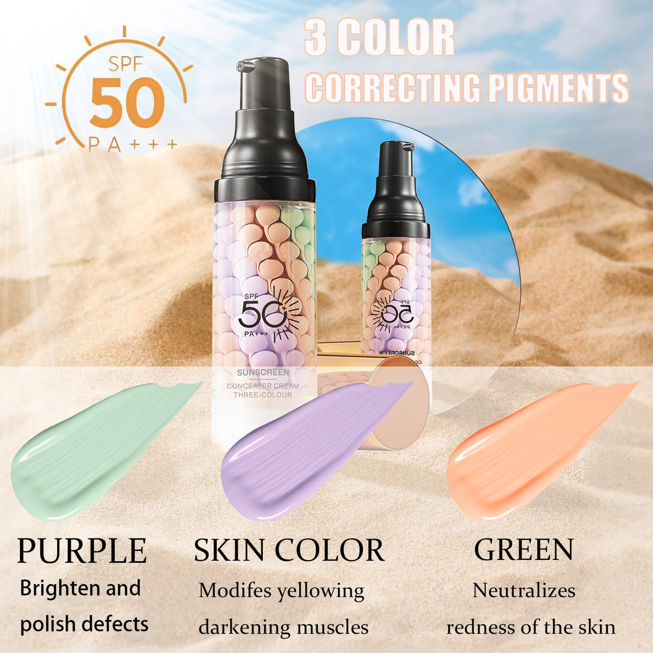 3 In 1Primer for Face Before Makeup,Sunscreen Isolation Cream, SPF 50, One Step Color Corrector Face Primer, Blurs Imperfections Oil Control & Moisturizing Skin Tone Correcting,Radiance Skin