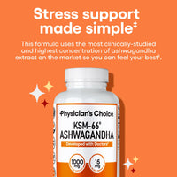 Thumbnail for Physician's CHOICE KSM-66 Ashwagandha Root Powder Extract 1,000mg - Organic - with Black Pepper for Maximum Absorption - 5% Withanolides - Stress, Mood & Athletic Support - 60 Vegan Capsules