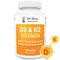 Thumbnail for Dr. Berg D3 K2 Vitamin 5000 IU w/MCT Powder - Includes 50 mcg MK7 Vitamin K2, Purified Bile Salts, Zinc & Magnesium for Ultimate Absorption - K2 D3 Vitamin Supplement - 60 Capsules