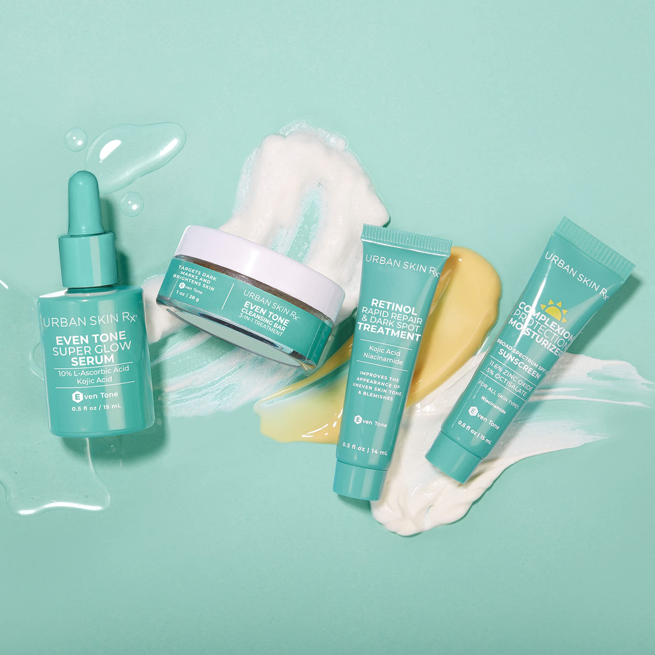 Urban Skin Rx® Even Tone Essentials Daily Regimen Starter Kit, Includes 3-in-1 Cleansing Bar, Super Glow Serum, Retinol Rapid Repair & Dark Spot Treatment + Complexion Protection SPF 30 Moisturizer