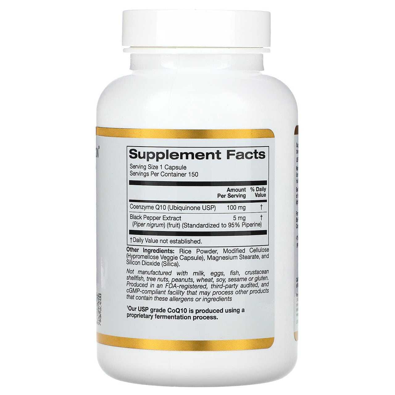 CoQ10 by California Gold Nutrition - USP-Verified, Fermented Coenzyme Q10 with BioPerine - Mitochondrial Support - Vegan Friendly - Gluten Free, Non-GMO - 100 mg - 150 Veggie Capsules