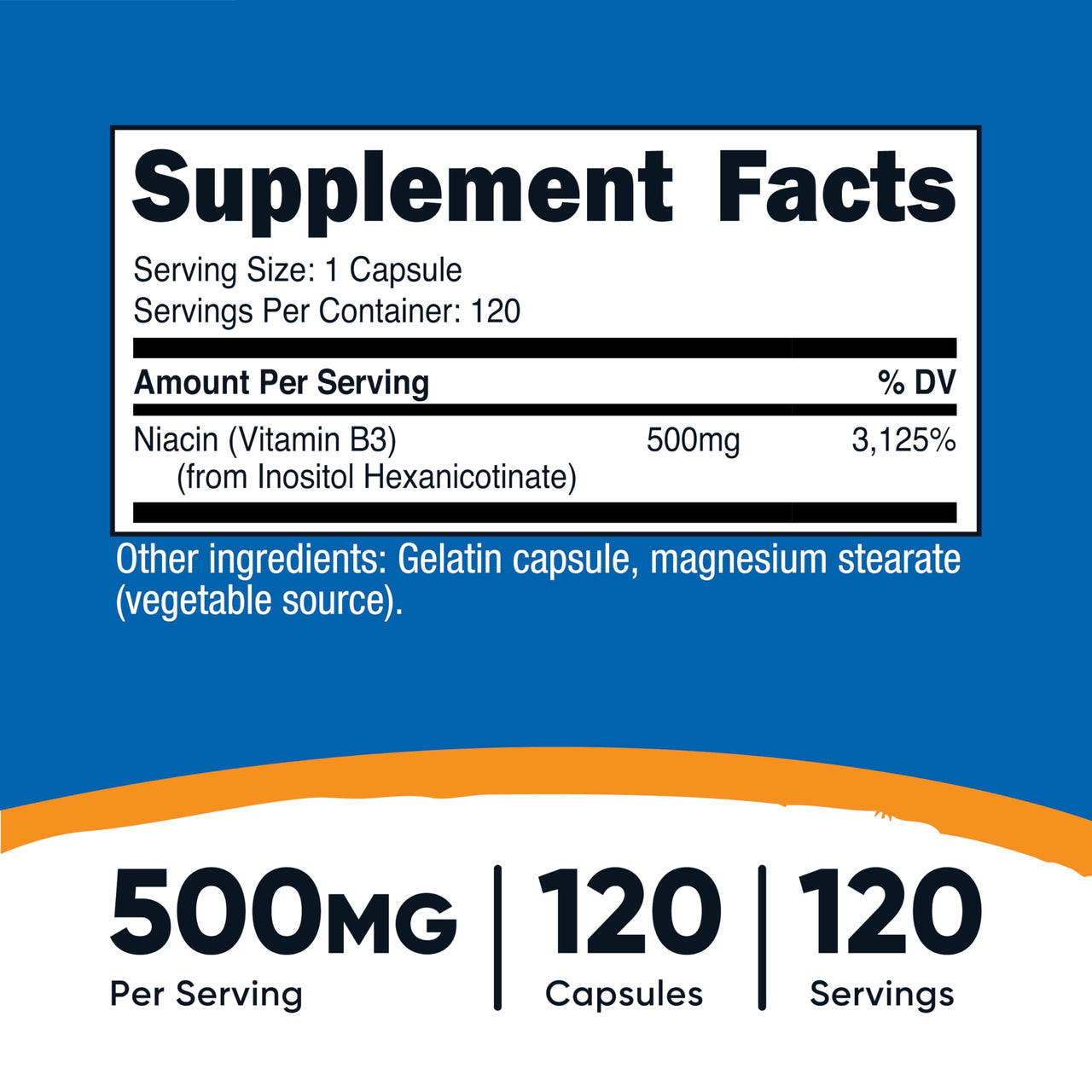 Nutricost Niacin (Flush-Free) Inositol Hexanicotinate 500mg, 120 Capsules, Vitamin B3