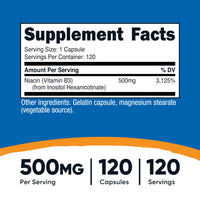 Thumbnail for Nutricost Niacin (Flush-Free) Inositol Hexanicotinate 500mg, 120 Capsules, Vitamin B3