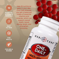 Thumbnail for GeriCare One-Daily Multi-Vitamin Tablet, 100 Count Adult Multivitamin Supplement | Easy-to-Take Dietary Supplement with Vitamins A, C, D3, B, Calcium| Vitamin & Mineral Complex (2 Pack)