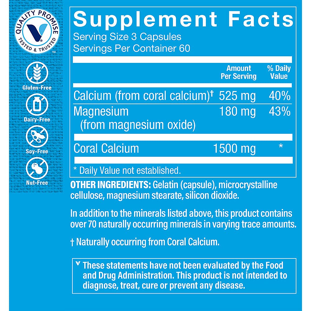 The Vitamin Shoppe Coral Calcium 1,500MG - Eco Safe Source of Calcium, Magnesium & Trace Minerals to Support Healthy Bones and Teeth (180 Capsules)