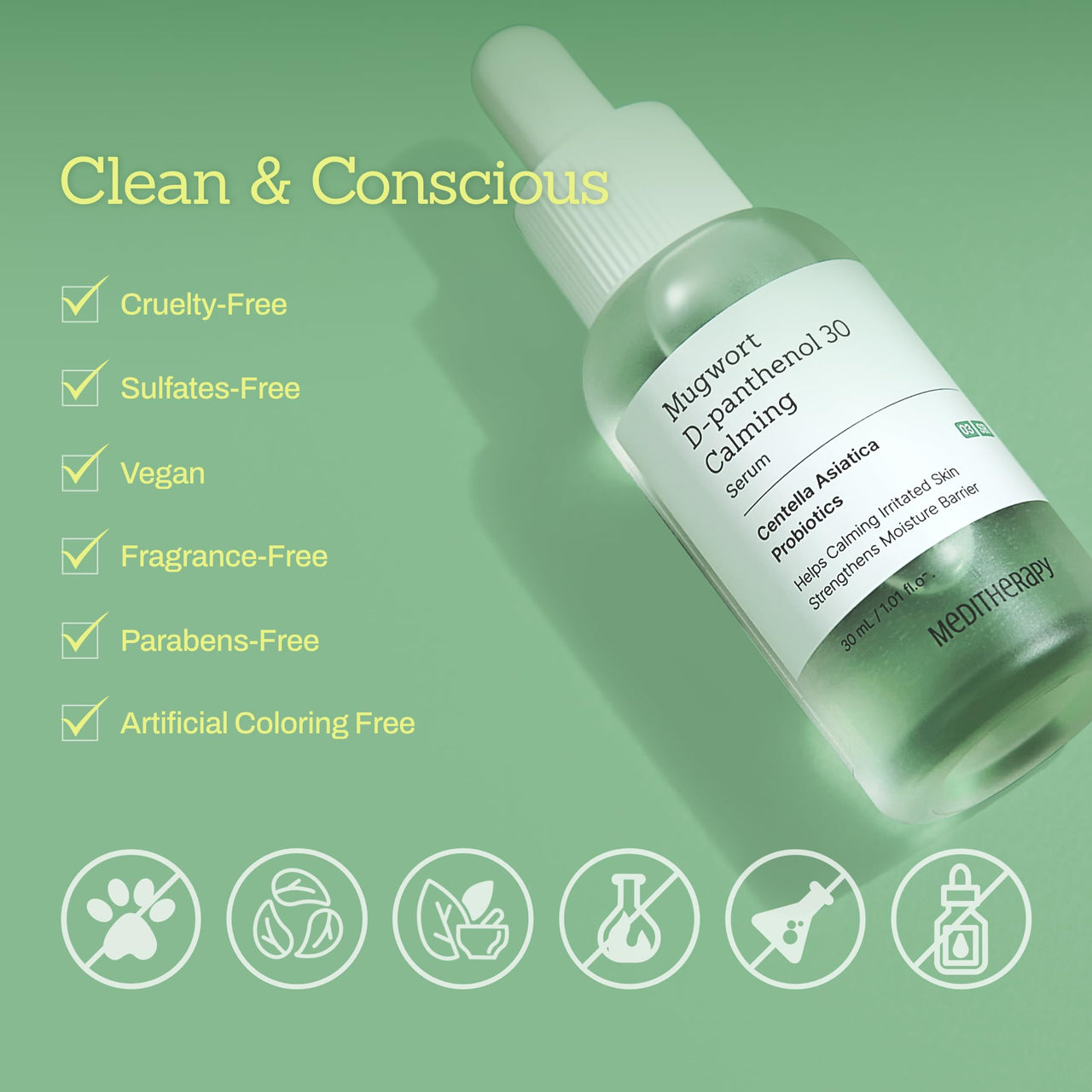 MEDITHERAPY Mugwort D-Panthenol 30 Calming Serum, High Concentration for Skin Barrier & Deep Calming, Pure Ingredients, Korean Skincare 1.01 fl.oz