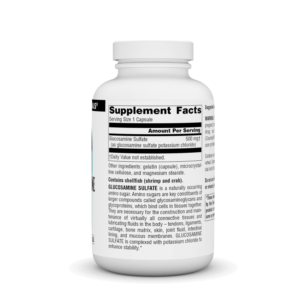 Source Naturals Sodium-Free Glucosamine Sulfate, for Joint Support, 500 mg - 240 Capsules