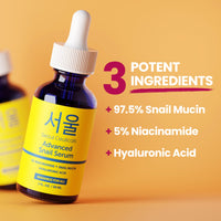 Thumbnail for SeoulCeuticals Korean 5% Niacinamide + Snail Mucin 97.5% Essence Serum + Hyaluronic Acid, Cruelty Free Korean Skin Care, Natural & Organic Anti Aging Face Serum for Dull Skin, K Beauty 1oz