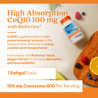 Thumbnail for Doctor's Best High Absorption CoQ10 with BioPerine, Gluten Free, Naturally Fermented, Heart Health, Energy Production, 100 mg, 120 Count