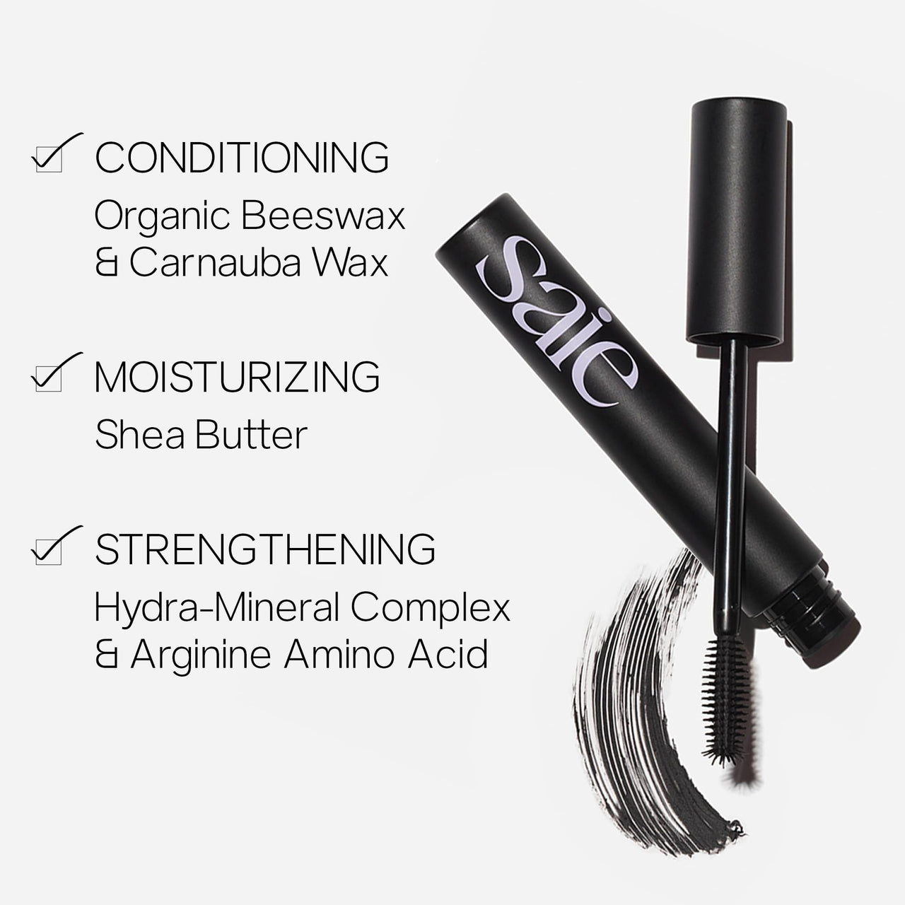 Saie Mascara 101 - Lash Lengthening Mascara for Thick, Bold, Lifted Lashes - Buildable Eye Makeup Formulated to Strengthen and Condition with Rich Nutrients - Black (0.31 oz)