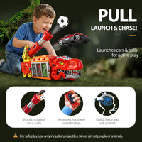 Thumbnail for LUCKFUTURE Dinosaur Truck Toy, Red T-Rex with Car Launcher - Shoots Matchbox Cars & Balls, Action Play Dino Truck Gift for Boys Girls 3-7 Years Old