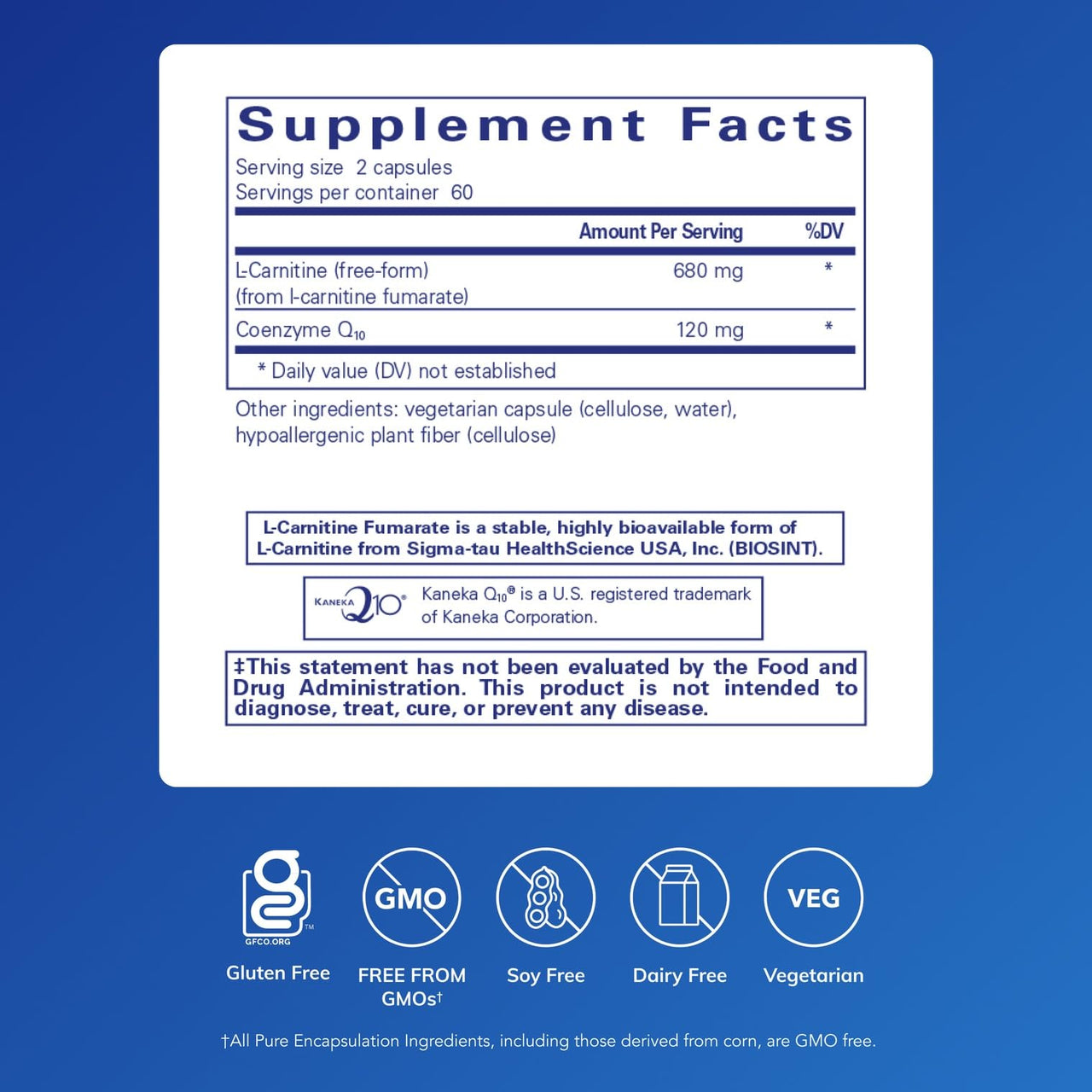 Pure Encapsulations CoQ10 l-Carnitine Fumarate | Ultra-Charged Cardiovascular Support* | 120 Capsules