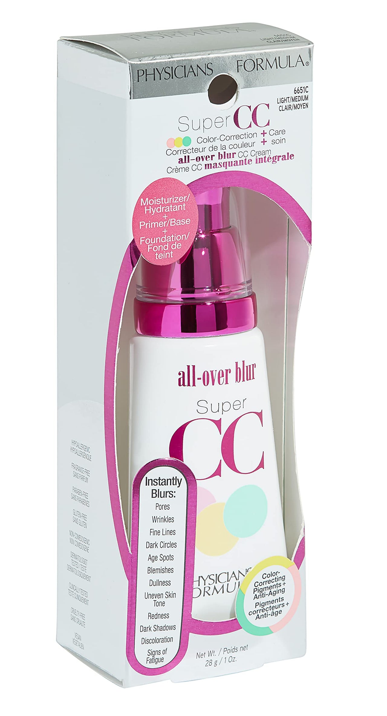 Physicians Formula Super CC+ Cream Foundation, Light Medium, Dermatologist Approved, Color-Correction and Care All-Over Blur CC Cream