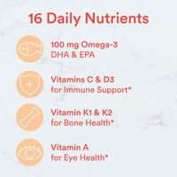 Thumbnail for SmartyPants Kids Multivitamin Gummies: Omega 3 Fish Oil (EPA/DHA), Beta Carotene, Vitamin B12, B6, A, K & Zinc for Immune Support, Biotin, Grape, Cherry & Berry Flavors, 120 Count (30 Day Supply)