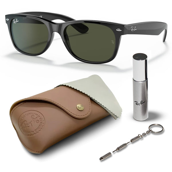 Ray-Ban RB2132 NEW WAYFARER Classic Square Shape Sunglasses With Eyewear Kit Bundle - High Bridge Fit - Ideal Formal and Casual Wear Square Sunglasses