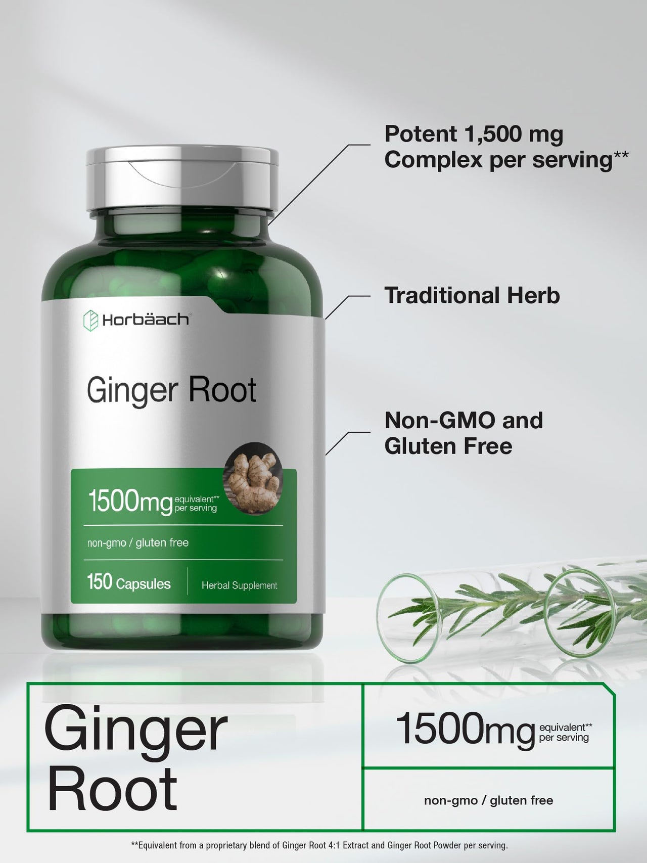 Horbäach Ginger Root Capsules | 150 Pills | Non-GMO, Gluten Free | Ginger Root Extract