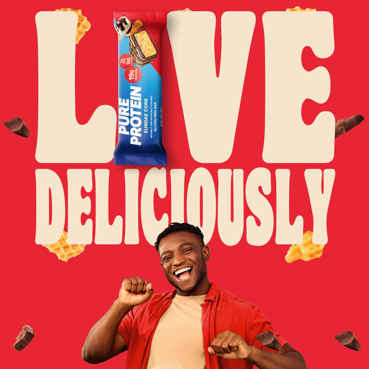 Pure Protein Sundae Cone Protein Bars – 20g Protein, 3g Sugar, 190 Calories (12 count) Low Sugar* High Protein Snack - Gluten Free - Perfect for a Healthy Snack