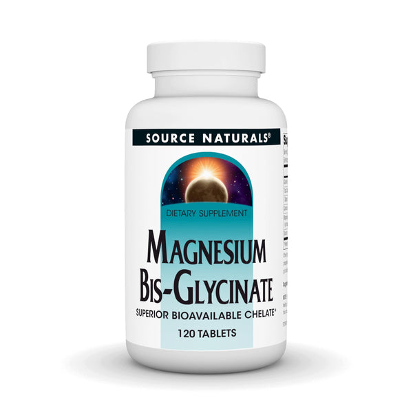 Source Naturals Magnesium Bis-Glycinate, Superior Bioavailable Chelate*, Chelated for Increased Absorption, 200 mg per Serving - 120 Tablets
