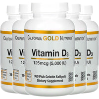 Thumbnail for California Gold Nutrition Vitamin D3, 125 mcg (5,000 IU), 360 Fish Gelatin Softgels, 5 Pack