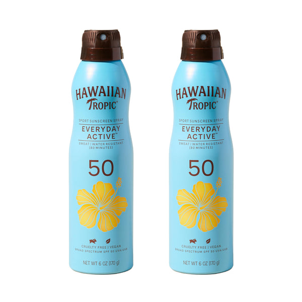 Hawaiian Tropic Everyday Active Spray Sunscreen SPF 50 | Body Sunscreen Spray SPF 50, Sunblock, Oxybenzone Free, 6oz each Twin Pack