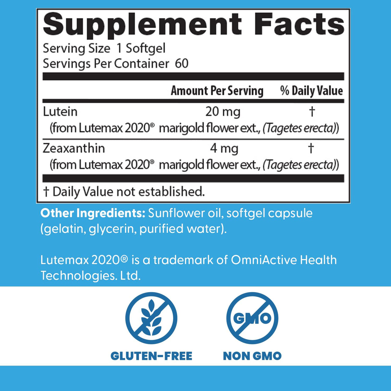 Doctor's Best Lutein Supplement 20mg with Zeaxanthin - Lutein for Eyes, Eye Health Vitamins for Men & Women, Vision and Macular Health Support, Lutemax 2020 Marigold Flower Extract - 60 Softgels