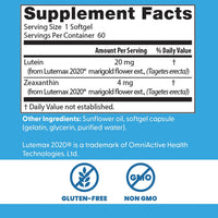 Thumbnail for Doctor's Best Lutein Supplement 20mg with Zeaxanthin - Lutein for Eyes, Eye Health Vitamins for Men & Women, Vision and Macular Health Support, Lutemax 2020 Marigold Flower Extract - 60 Softgels