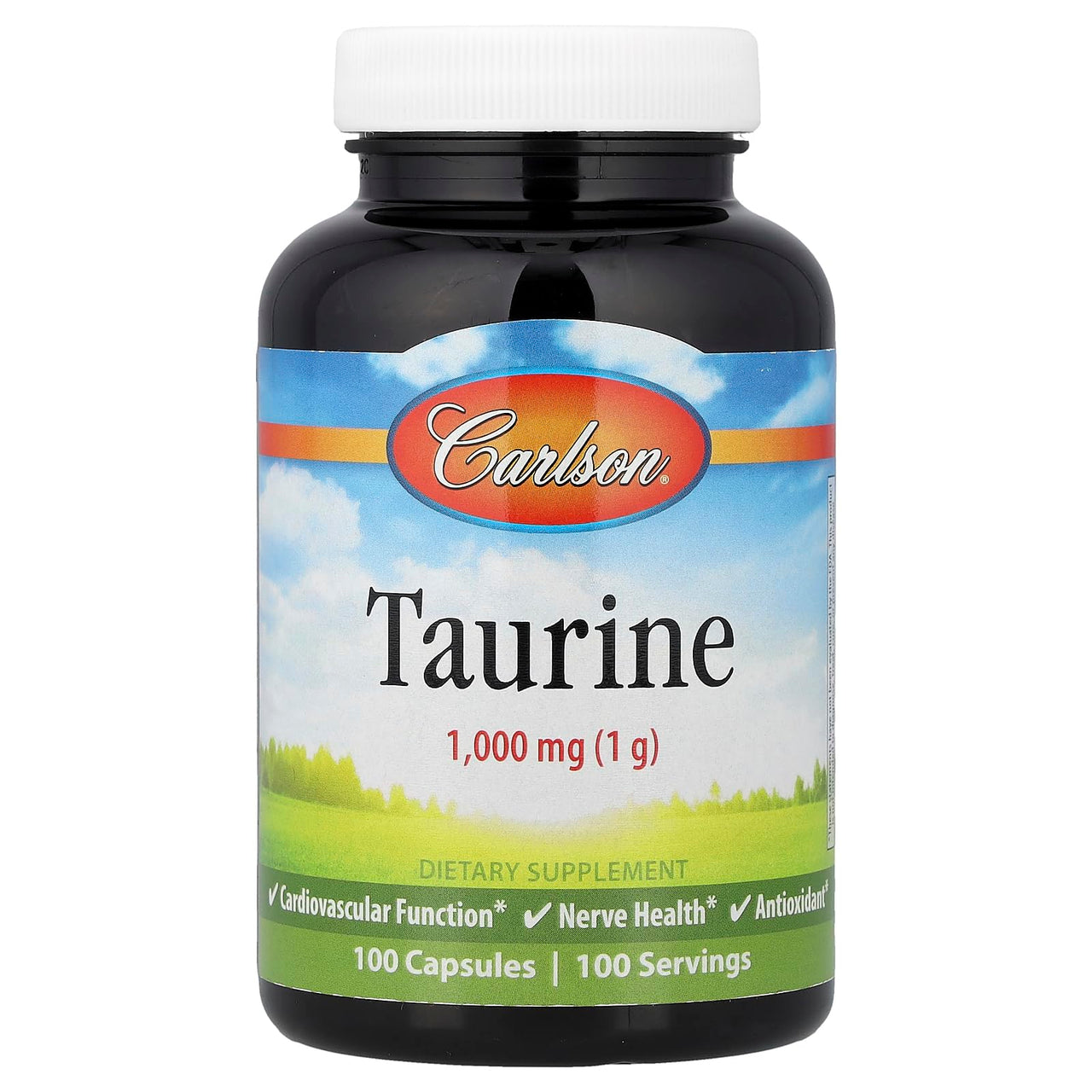 Carlson - Taurine, Free-Form Amino Acid, Support, Nerve Health & Muscle Function, 100 Capsules
