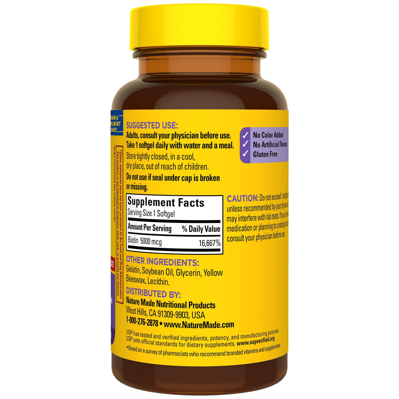 Nature Made Maximum Strength Biotin 5000 mcg Softgels, Biotin Hair Skin and Nails Vitamins Dietary Supplement, 120 Count