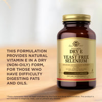 Thumbnail for Solgar Dry Vitamin E with Yeast-Free Selenium - 100 Vegetable Capsules - Advanced Antioxidant Support - Non-GMO, Vegan, Gluten Free, Dairy Free, Kosher - 50 Servings