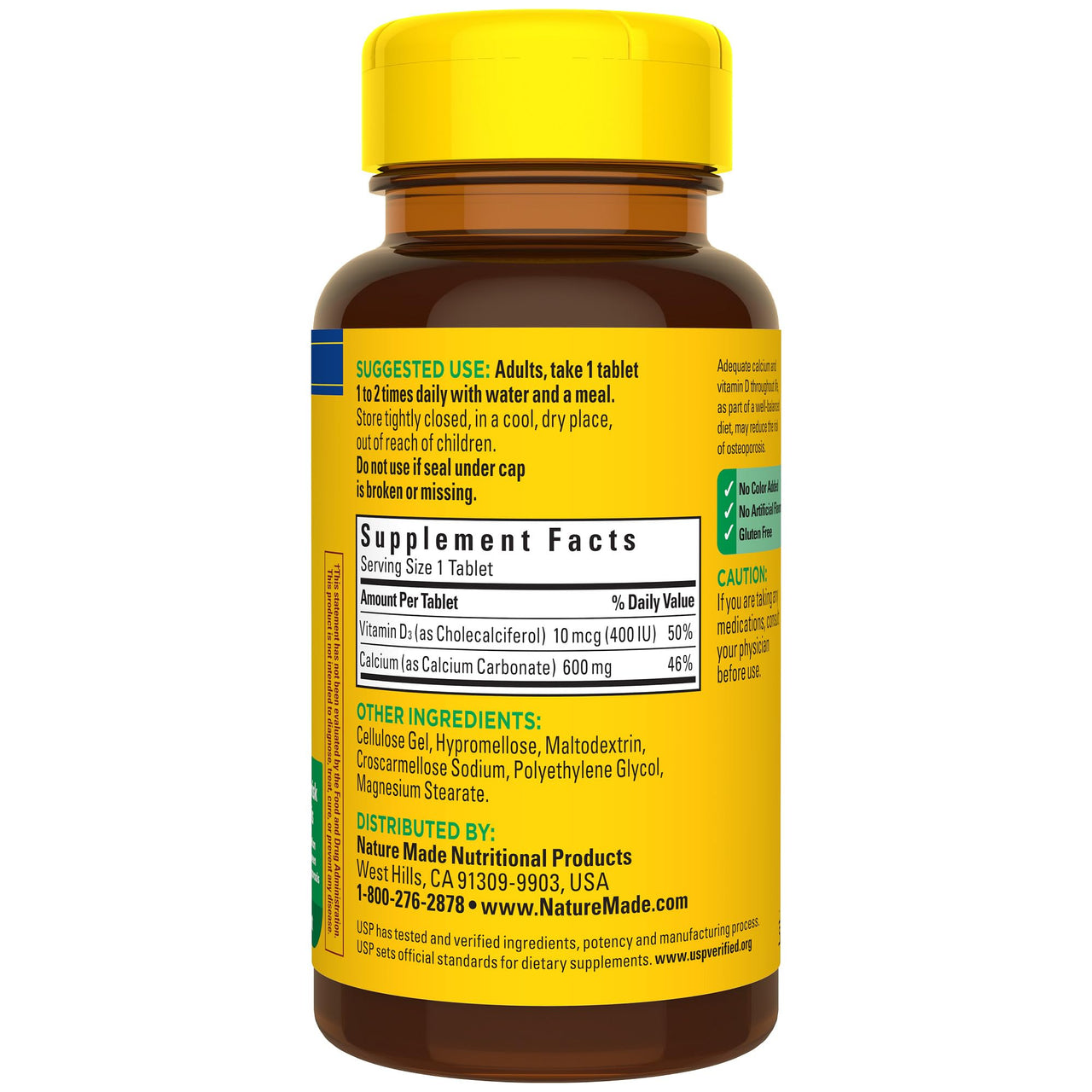 Nature Made Calcium 600 mg with Vitamin D3, Dietary Supplement for Bone Support, Calcium Supplement for Bone Health, 60 Tablets