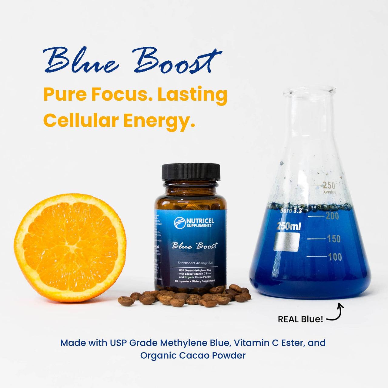 Nutricel Methylene Blue Capsules - Pharmaceutical Grade Supplement - Trusted Made in America Brand - 12mg (USP Reference Compliant) with Vitamin C Ester Enhanced Absorption - Third Party Tested (60ct)