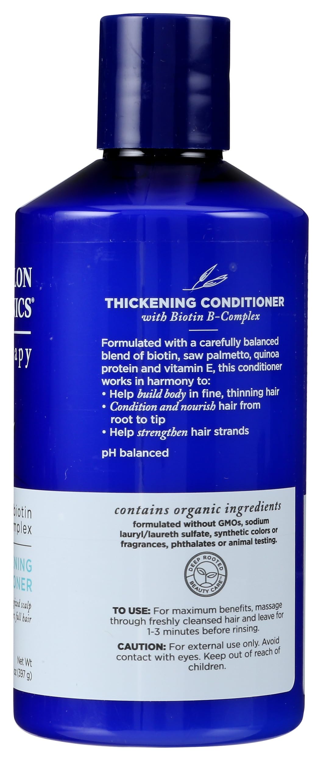 Avalon Organics Therapy Biotin B-Complex Thickening Conditioner, For an Energized Scalp and Thicker, Fuller-Looking Hair, 14 Fluid Ounces