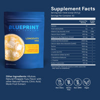 Thumbnail for Blueprint Bryan Johnson Longevity Mix - Muscle Builder & Recovery Supplement - Promotes Focus and Balanced Mood - Magnesium, Creatine, L-Theanine, Glutathione & Vitamin C- 30 Servings, Pineapple Yuzu