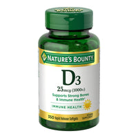 Thumbnail for Nature's Bounty Vitamin D3 1000 IU Softgels, Immune Support, Promotes Healthy Bones, 1 Softgel per Day, Gluten Free, 350 Count