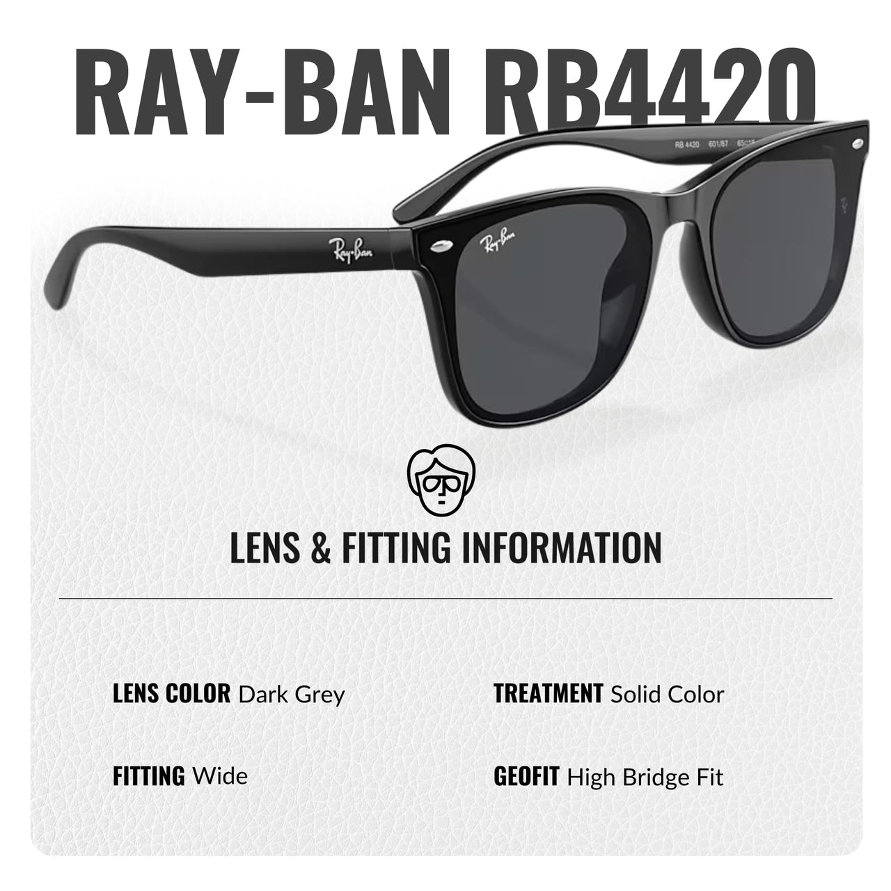 Ray-Ban RB4420 Square Shaped Non-Polarized Sunglasses for Men & Women – Includes Official RAYBAN Eyewear Kit – Ideal Formal & Casual Wear Sunglasses – Dark Grey Lens