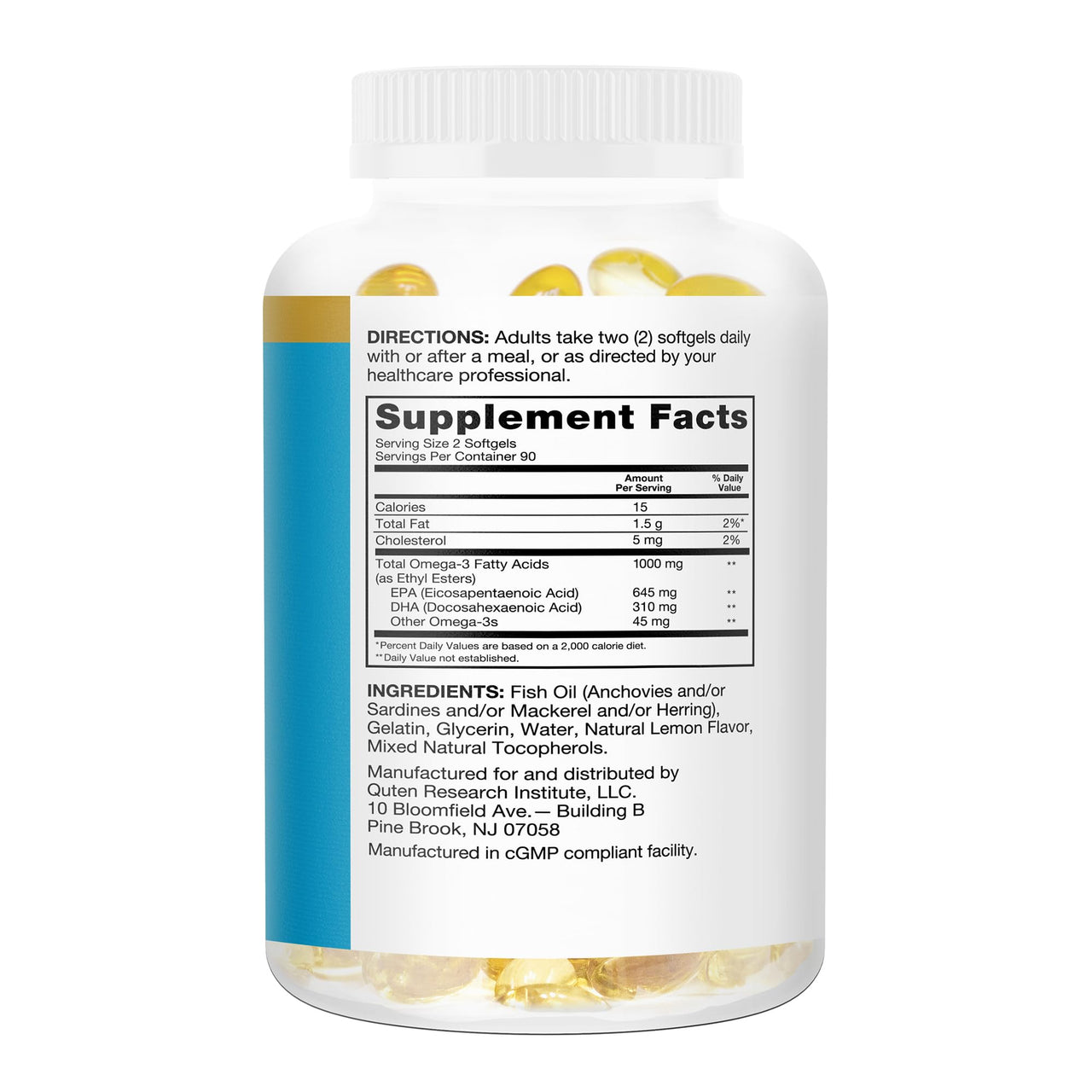 Qunol Fish Oil Omega 3 Mini Softgels, 1000mg Omega 3 EPA + DHA, Ultra Pure Supplements, Heart Health Support, Lemon Flavor, Easy to Swallow Minis, 3 Month Supply, 180 Count
