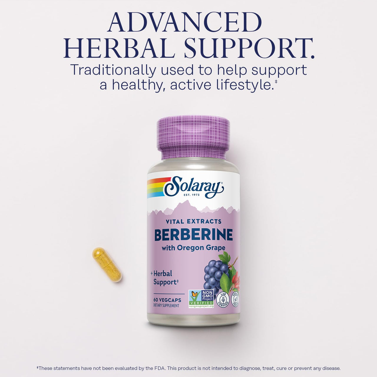 SOLARAY Berberine 250mg - Berberine Supplement for a Healthy, Active Lifestyle - with Berberine HCl from Indian Barberry Plus Oregon Grape - Vegan, Non-GMO, 60-Day Guarantee - 60 Servings, 60 VegCaps