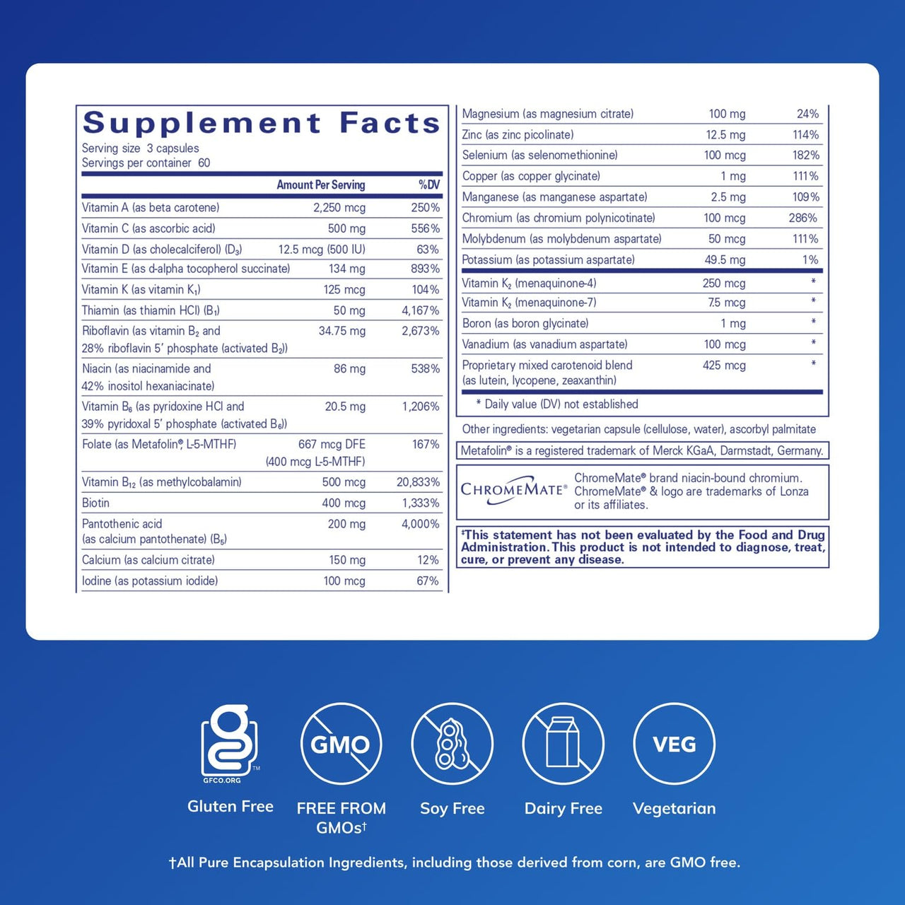 Pure Encapsulations Nutrient 950 with Vitamin K 180's - Multivitamin & Mineral Supplement - Bone & Arterial Support* - Optimal Absorption - Gluten Free & Non-GMO - 180 Capsules