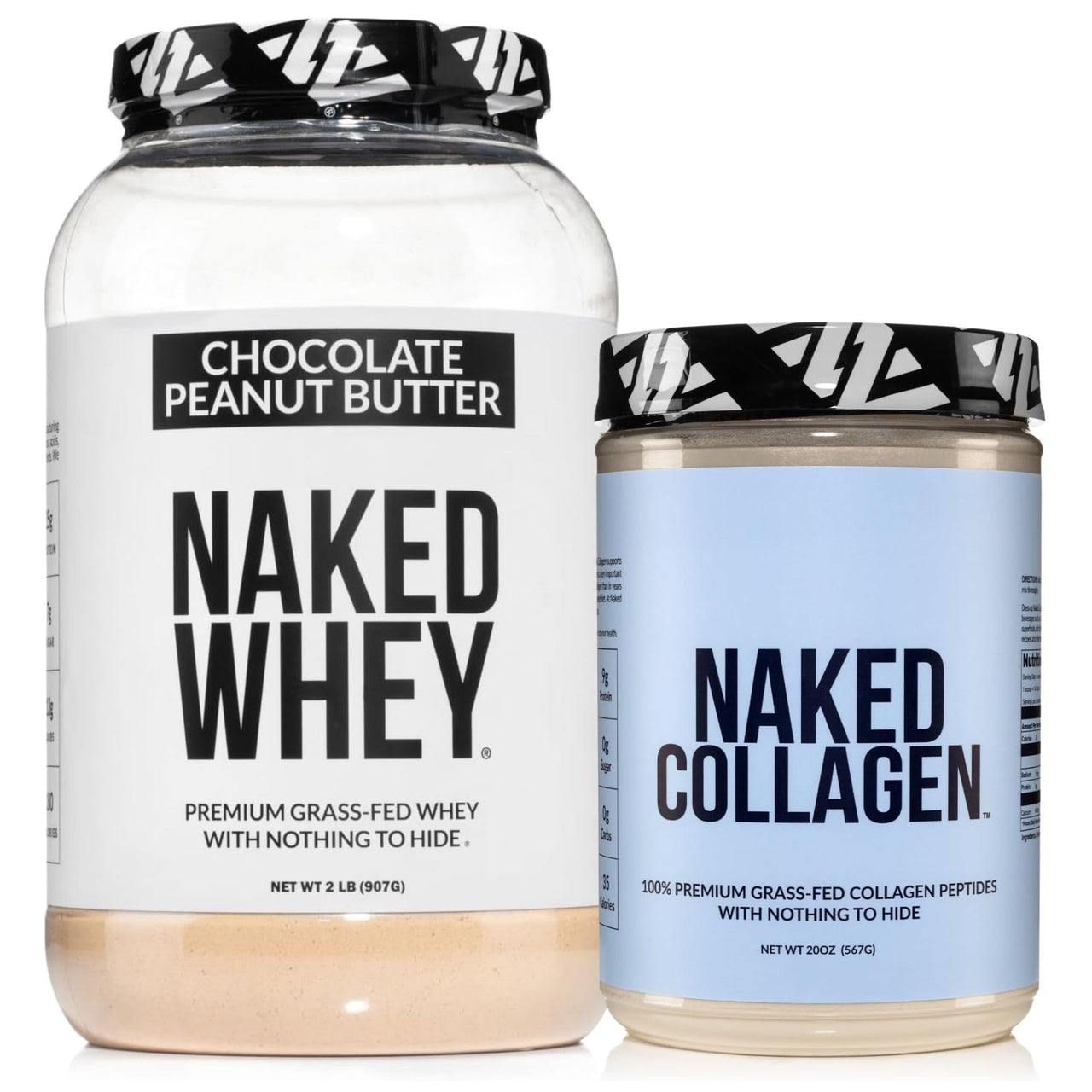 NAKED Whey Chocolate Peanut Butter Protein Powder (21 Servings) + Collagen Peptides Protein Powder 20oz (60 Servings) – Grass-Fed; Non-GMO; Gluten Free; Soy Free