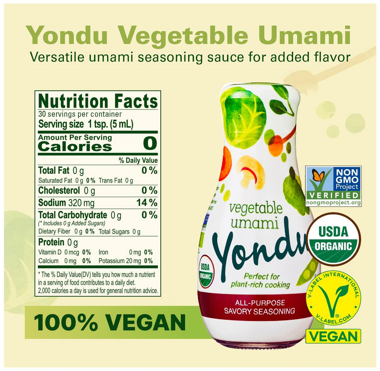 YONDU Organic Umami Seasoning Sauce: Replacement for Liquid Aminos, Fish Sauce, Soy Sauce. Non GMO, 100% Plant Based, Gluten Free (5.1 fl oz)
