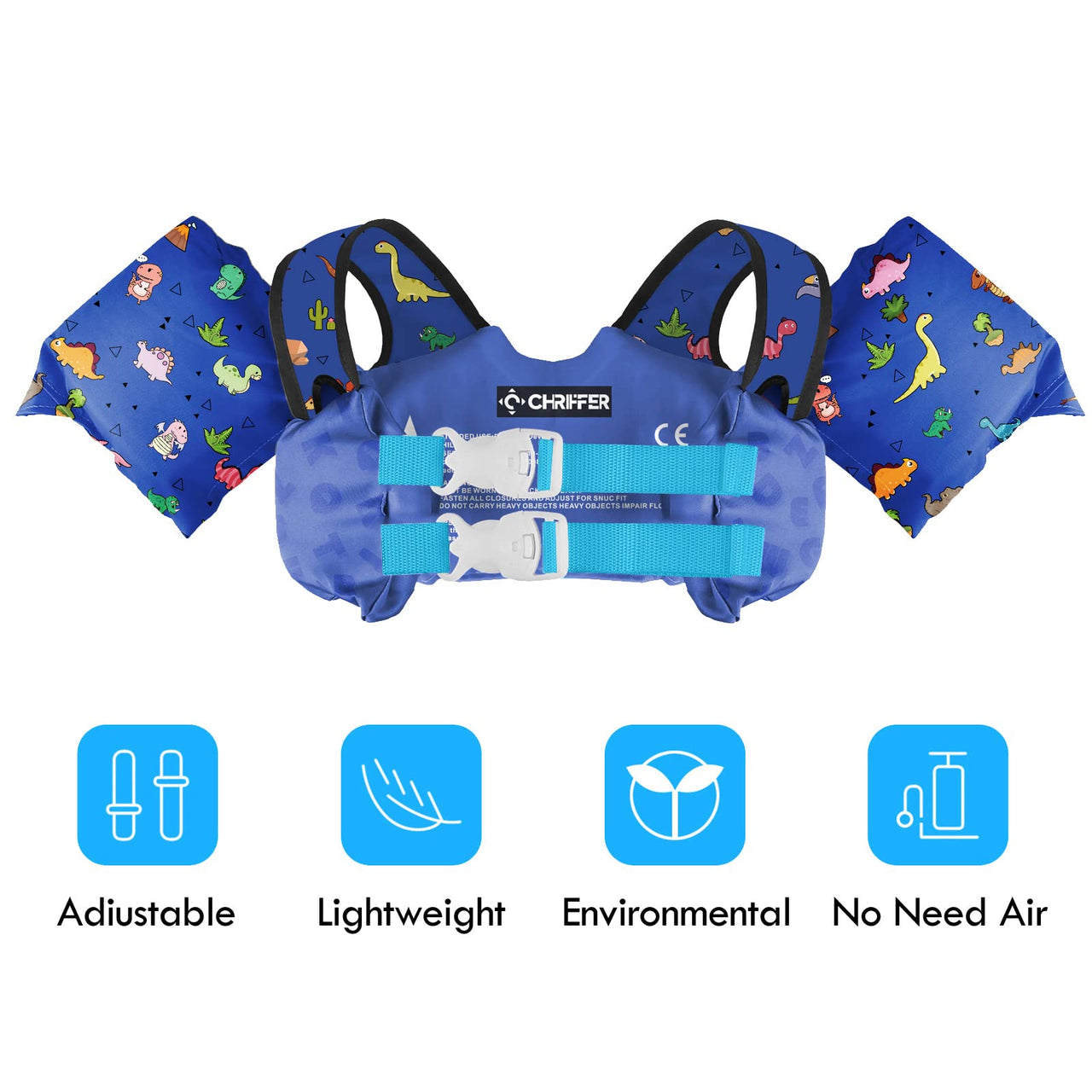 Chriffer Kids Swim Vest Life Jacket for 30-55 Pounds Boys and Girls, Toddler Floaties with Shoulder Harness Arm Wings for 2,3,4,5,6,7 Years Old Baby