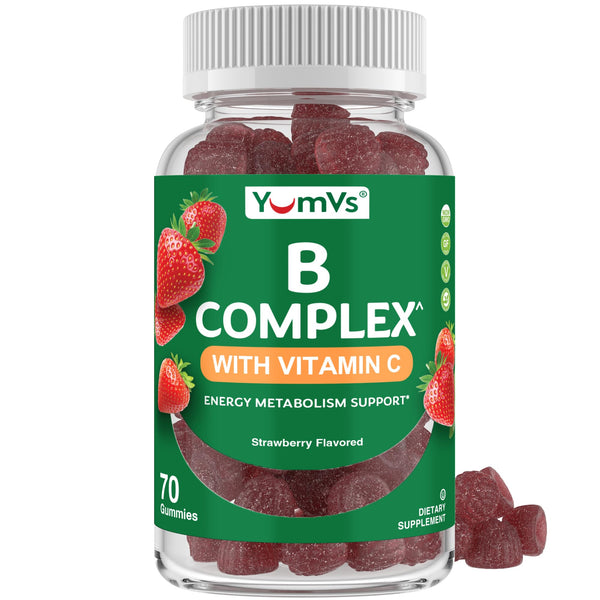 B Complex Gummies with Vitamin C â€“ Great Tasting 1 a Day Energy & Nervous System Support for Adults â€“ Vegan, Kosher, Non-GMO Vitamin B Complex Gummies with B12, B6, Niacin & Folic Acid â€“ 70 Count