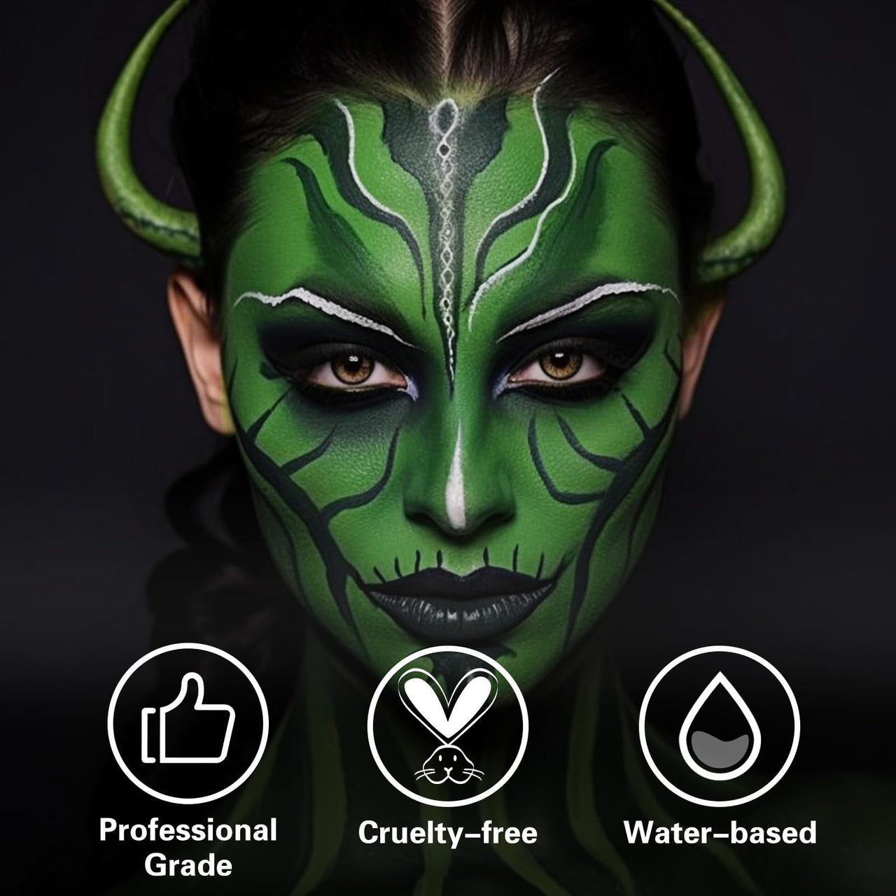 BOBISUKA Green Face Body Paint, Water Based Face Painting for Art Theater Halloween Party Cosplay Clown SFX Makeup for Women Adults, Non-Toxic Washable