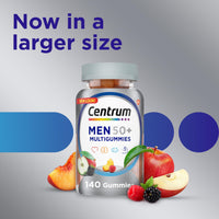 Thumbnail for Centrum MultiGummies for Men 50 Plus, Multivitamin/Multimineral Supplement with Vitamins D3, E, B6, and B12, Assorted Fruit Flavor - 140 Count