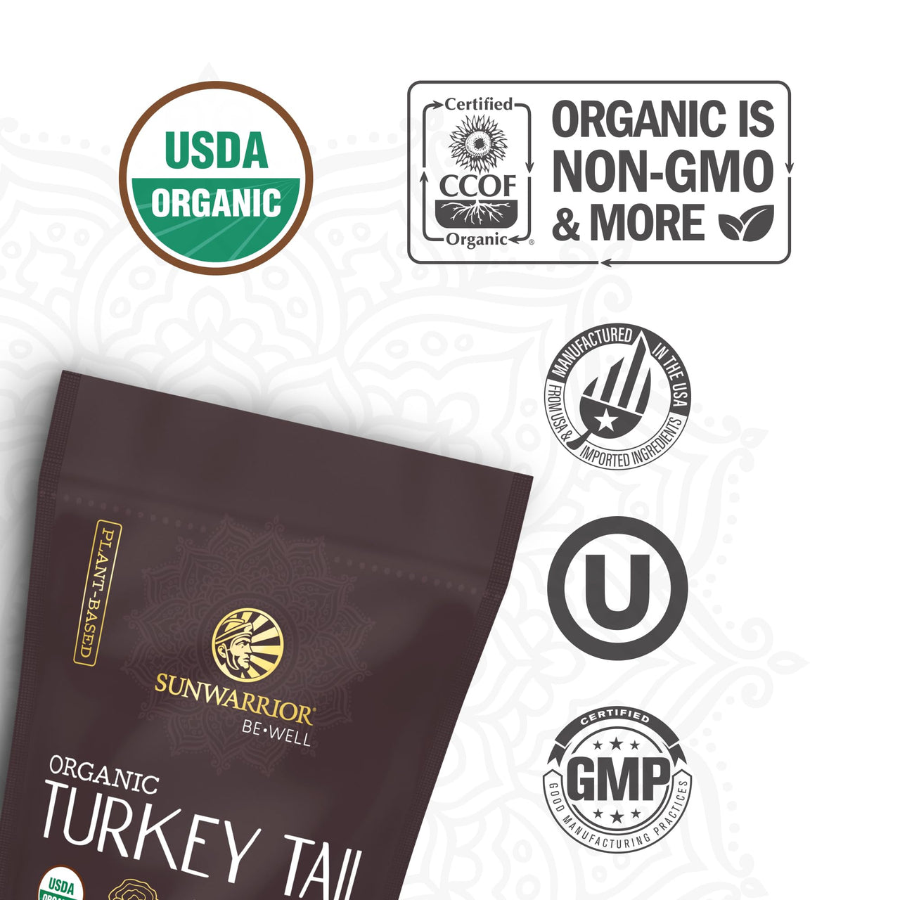 Sunwarrior Organic Turkey Tail Mushroom Powder | Turkey Mushroom Immune Support | Microbiome Gut Health Support | 50 Servings 100g Pouch | Be Well