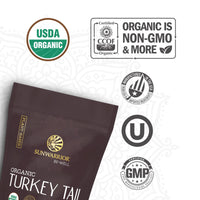 Thumbnail for Sunwarrior Organic Turkey Tail Mushroom Powder | Turkey Mushroom Immune Support | Microbiome Gut Health Support | 50 Servings 100g Pouch | Be Well