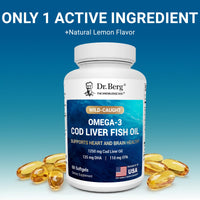 Thumbnail for Dr. Berg Omega-3 Cod Liver Fish Oil 60 Softgels – Wild-Caught Icelandic Cod – Omega 3 EPA & DHA – Heart, Brain, Immune & Eye Support* – Lemon Flavor – 4X Lab-Tested – Non-GMO, No Fillers