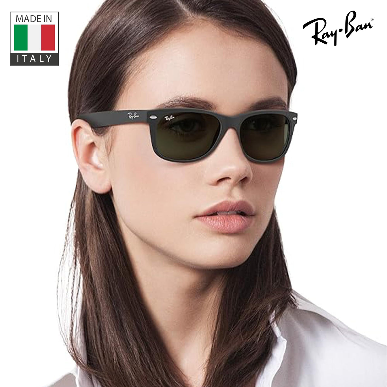 Ray-Ban RB2132 NEW WAYFARER COLOR MIX Square Shaped Non-Polarized Sunglasses for Men & Women – Includes Official RAYBAN Eyewear Kit – Ideal Formal & Casual Wear Sunglasses – G-15 Green Lens