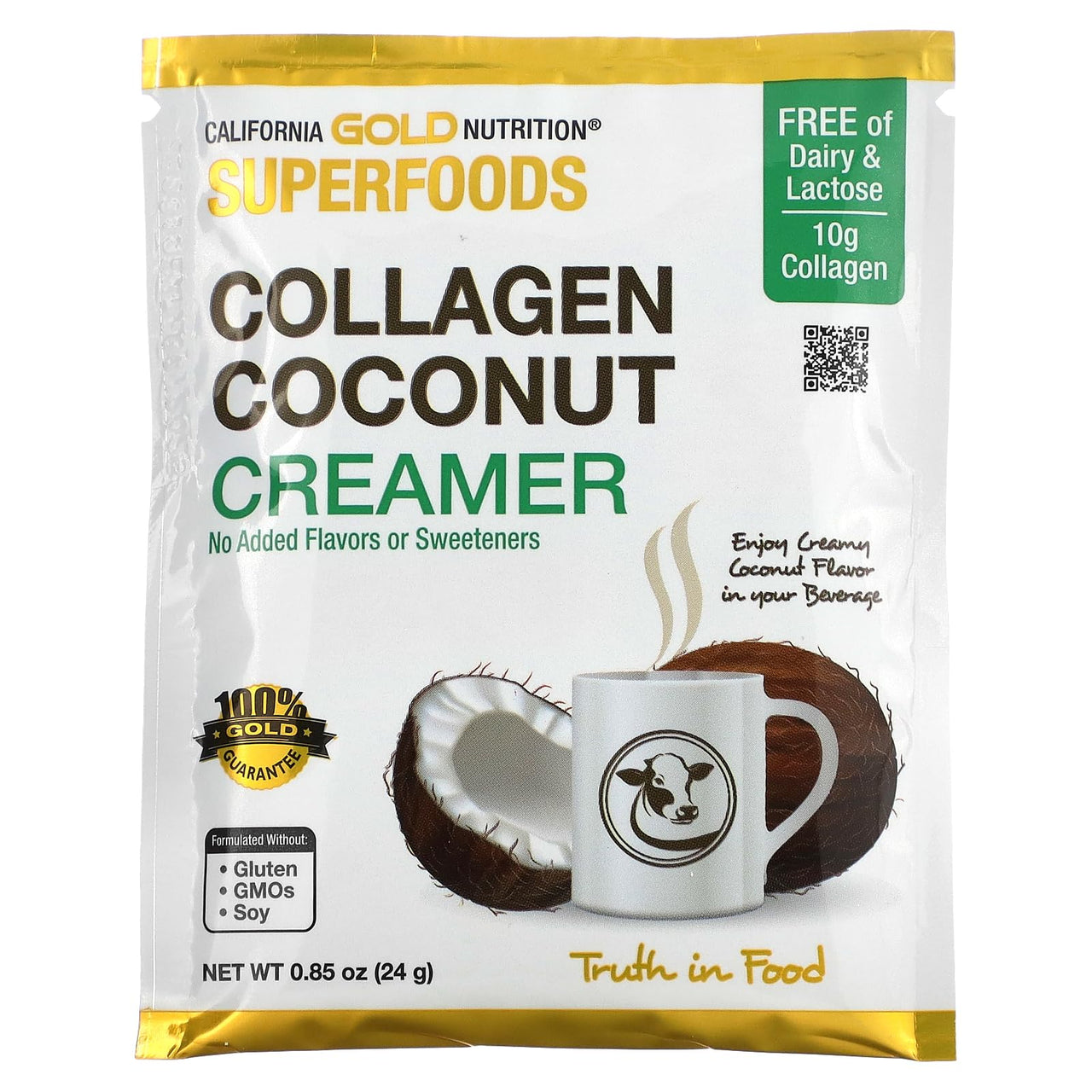Collagen Coconut Creamer, Unsweetened, 12 Packets 0.85 oz (24 g) Each